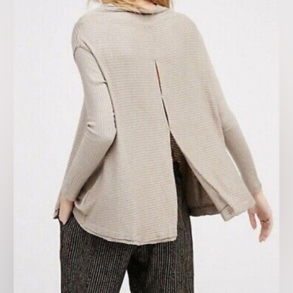 Free People Women’s Lovers Rib Oversized Open Back Tunic Beige Size XS - Picture 2 of 10